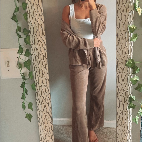 Other - •Zip-up, sweat pant set- beige/brown•